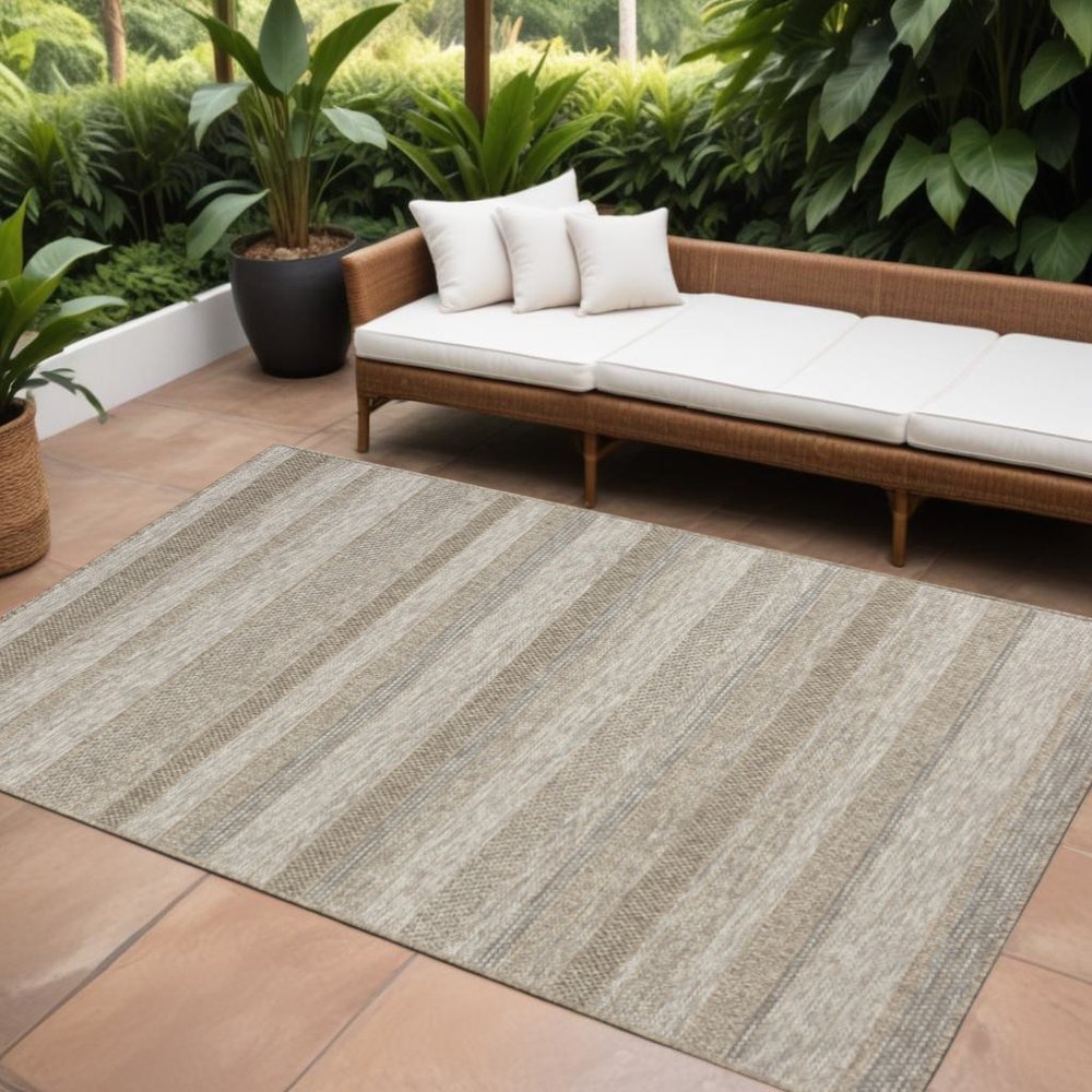 5' X 7' Gray Striped Handmade Indoor Outdoor Area Rug