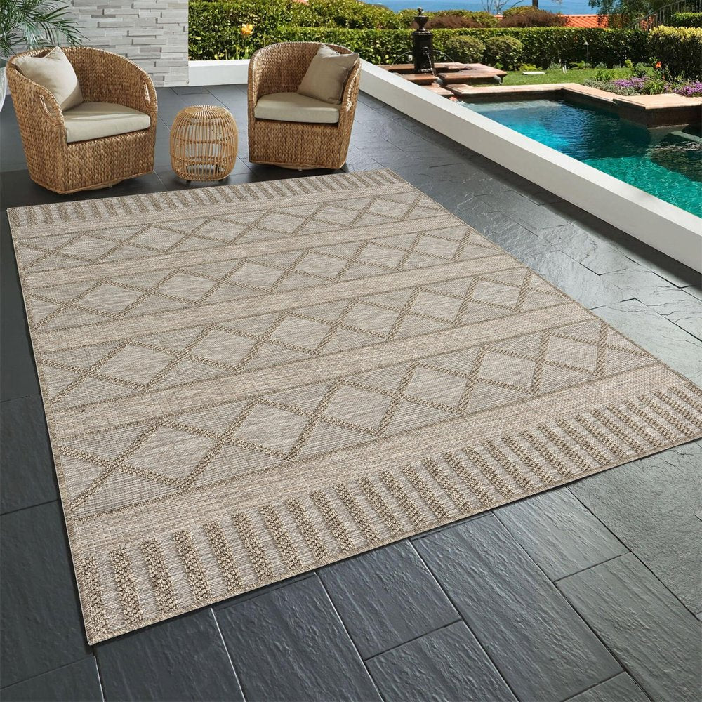 5' X 7' Gray Striped Handmade Indoor Outdoor Area Rug