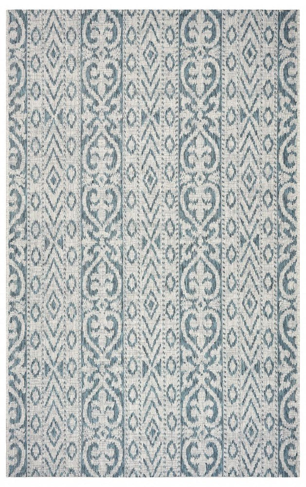 2' X 3' Blue Damask Indoor Outdoor Area Rug