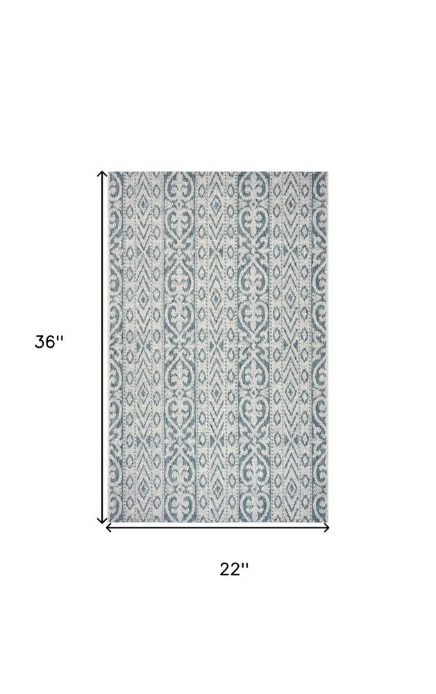 2' X 3' Blue Damask Indoor Outdoor Area Rug