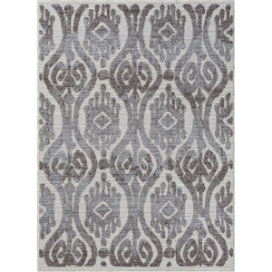 5' X 7' Blue And Gray Damask Indoor Outdoor Area Rug