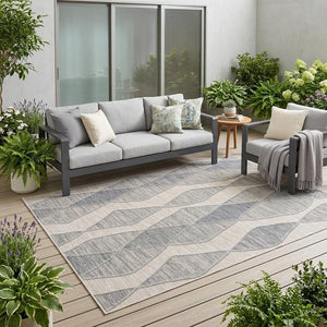 5' X 7' Blue and Gray Abstract Geometric Indoor Outdoor Area Rug