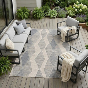 8' X 9' Blue and Gray Geometric Indoor Outdoor Area Rug