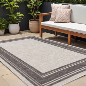 8' X 9' Gray And Ivory Indoor Outdoor Area Rug