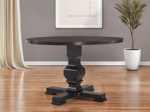 47" Black Rounded Solid Wood Pedestal Base Dining Table