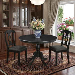 42" Black Rounded Solid Manufactured Wood And Solid Wood Pedestal Base Dining Table