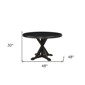 48" Black Wood Pedestal Base Round Top Dining Table