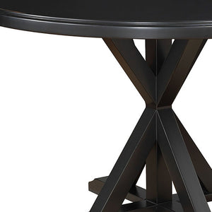48" Black Wood Pedestal Base Round Top Dining Table