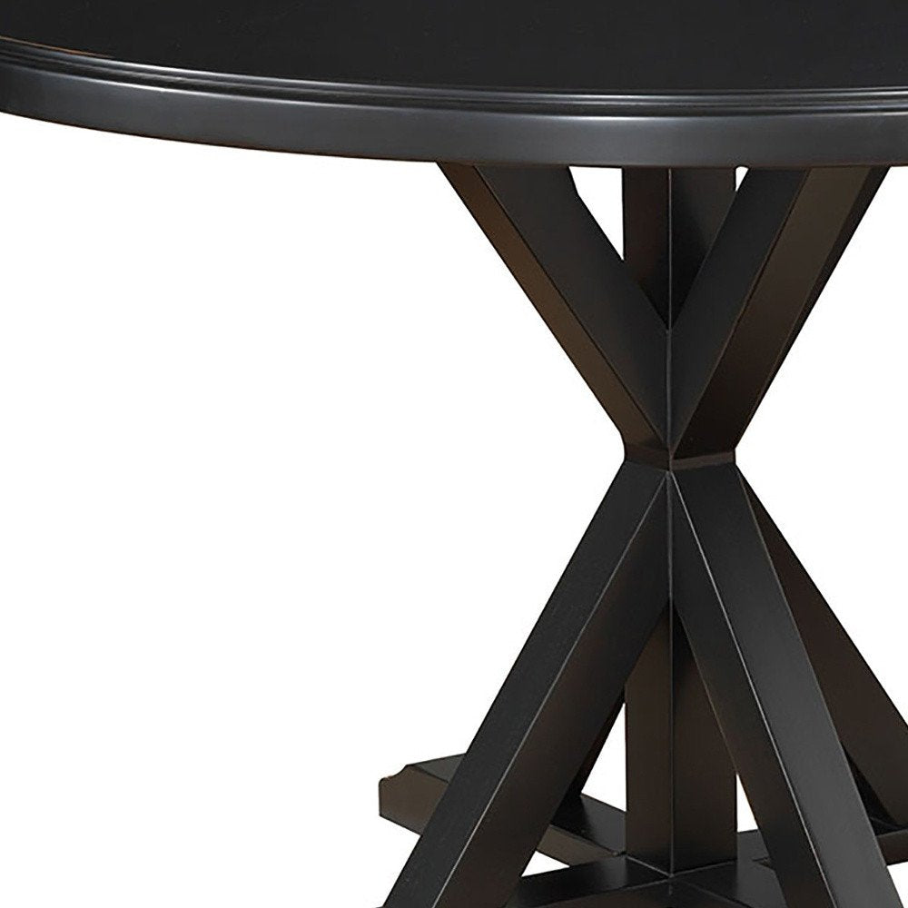 48" Black Wood Pedestal Base Round Top Dining Table