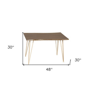 48" Brown And Gold Solid Wood And Iron Dining Table