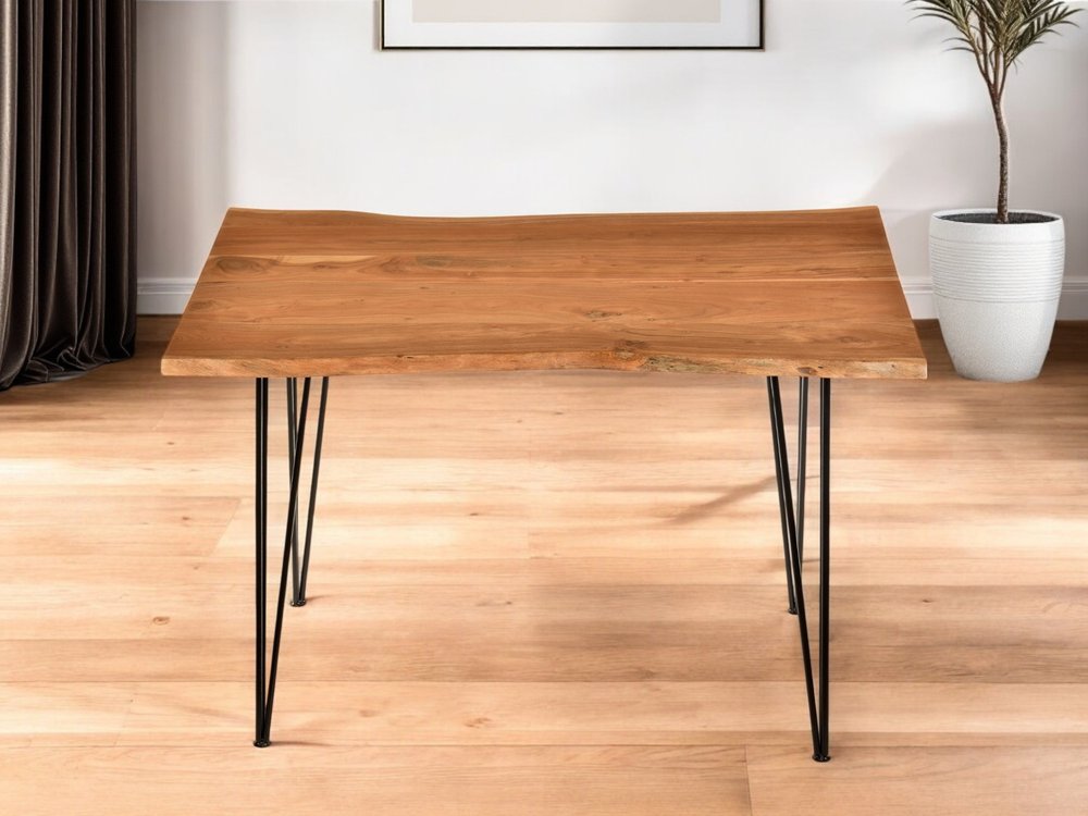 48" Brown And Black Solid Wood And Iron Dining Table