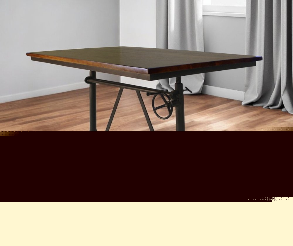 48" Brown And Black Solid Wood And Iron Trestle Base Dining Table
