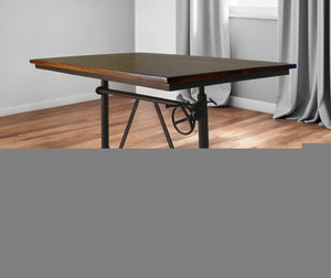48" Brown And Black Solid Wood And Iron Trestle Base Dining Table
