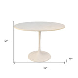 40" White Rounded Marble And Iron Pedestal Base Dining Table