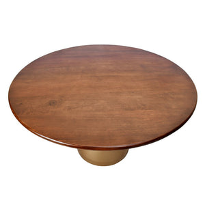 48" Walnut And Rose Gold Solid Wood And Iron Pedestal Base Round Top Dining Table