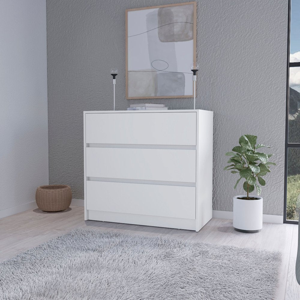 33" White Wood Three Drawer Dresser