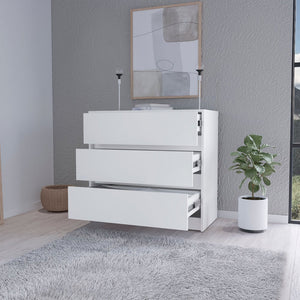 33" White Wood Three Drawer Dresser