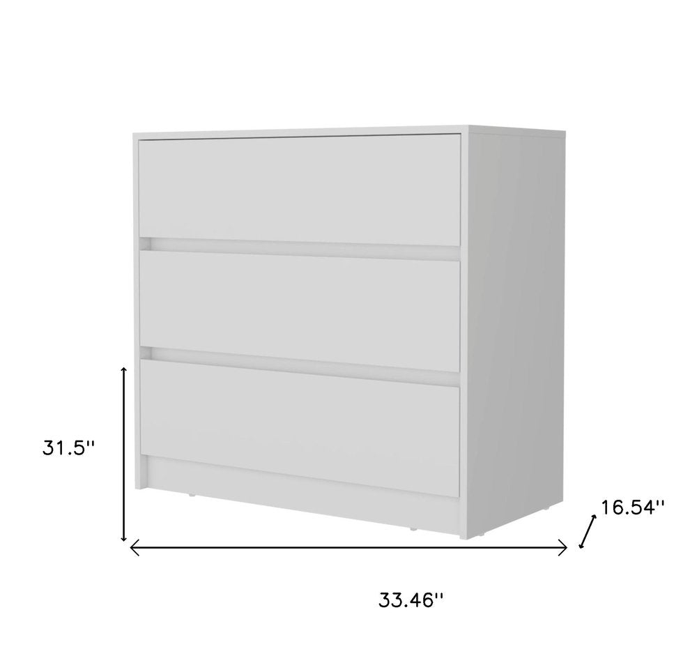 33" White Wood Three Drawer Dresser