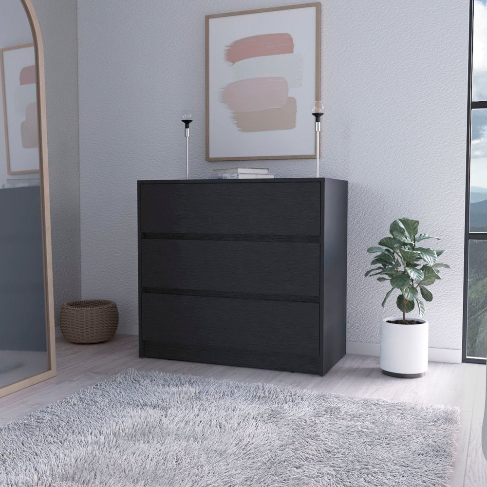 33" Black Three Drawer Dresser