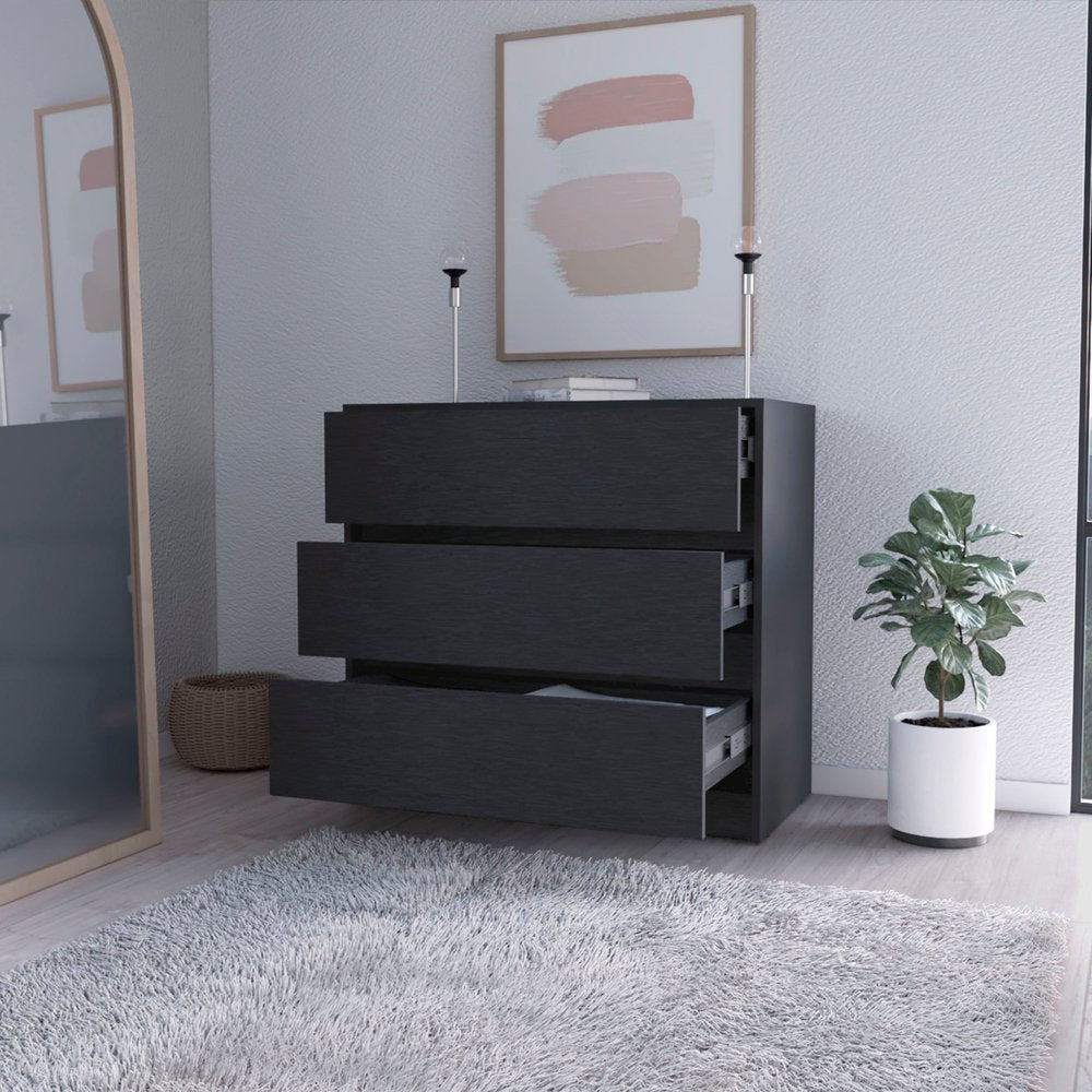 33" Black Three Drawer Dresser
