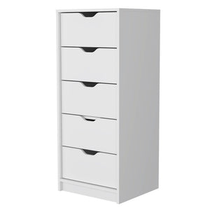 18" White Wood Five Drawer Dresser