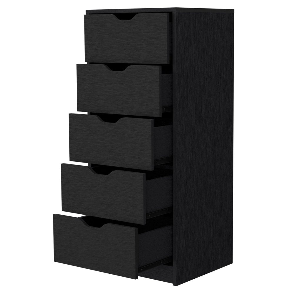 18" Black Wood Five Drawer Dresser