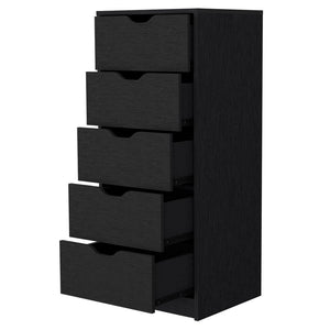 18" Black Wood Five Drawer Dresser