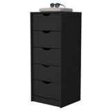 18" Black Manufactured Wood Five Drawer Narrow Dresser