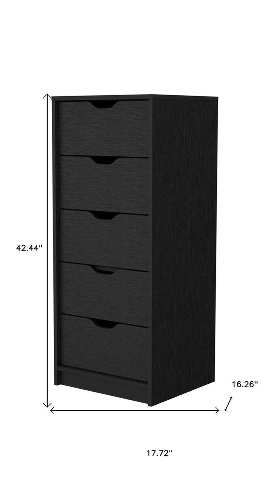 18" Black Wood Five Drawer Dresser