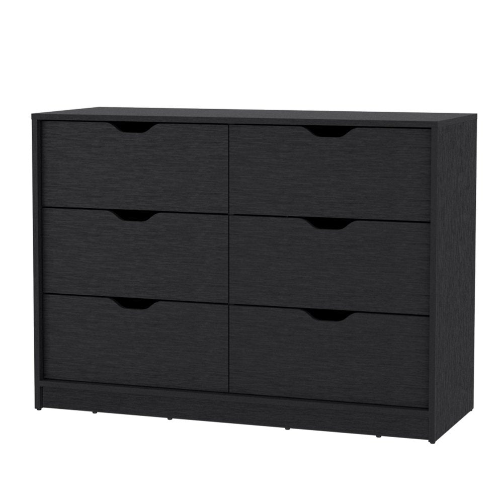 42" Black Wood Two Drawer Double Dresser