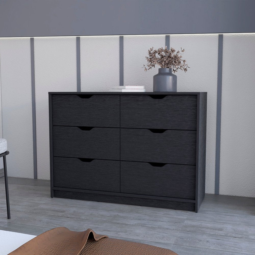 42" Black Wood Two Drawer Double Dresser