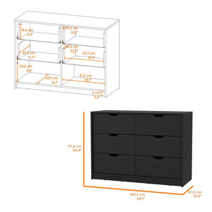42" Black Wood Two Drawer Double Dresser