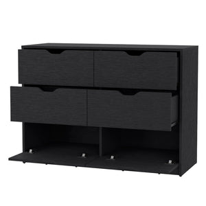 42" Black Wood Two Drawer Double Dresser
