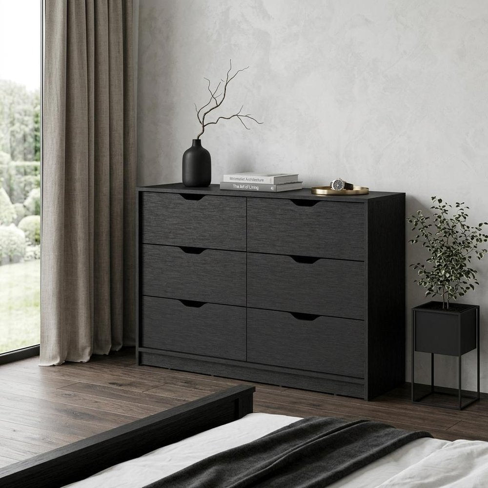 42" Black Wood Two Drawer Double Dresser