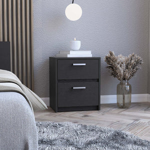 19" Black Wood Two Drawer Nightstand