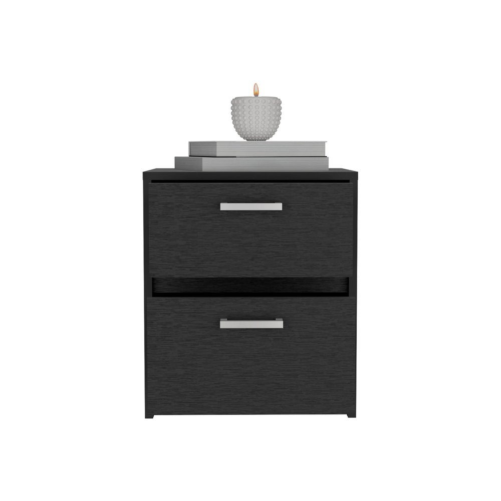 19" Black Wood Two Drawer Nightstand