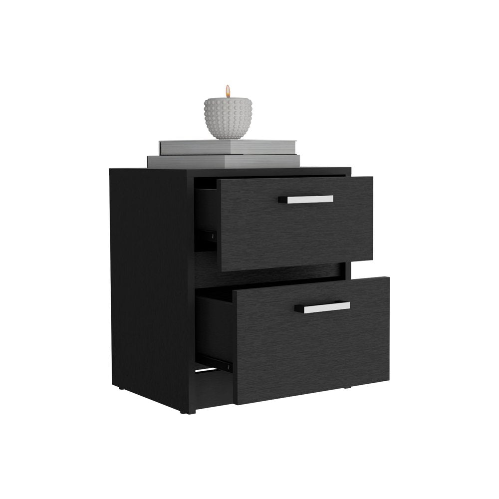 19" Black Wood Two Drawer Nightstand