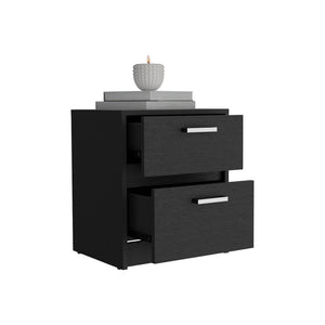 19" Black Wood Two Drawer Nightstand