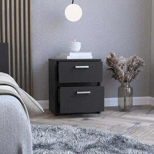 19" Black Wood Two Drawer Nightstand