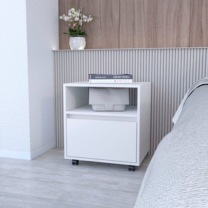 21" White Wood One Drawer Nightstand with Integrated Tech