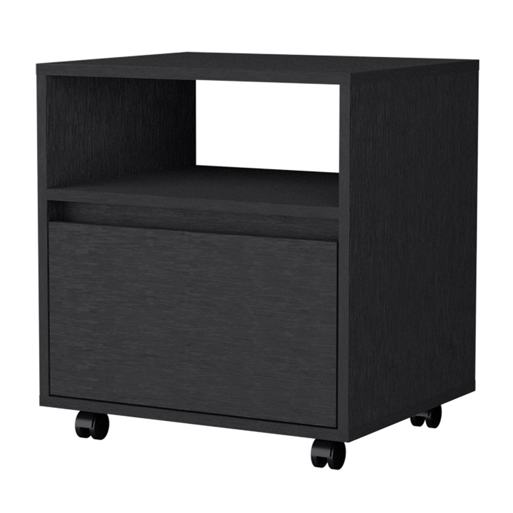 21" Black Wood One Drawer Nightstand with Integrated Tech