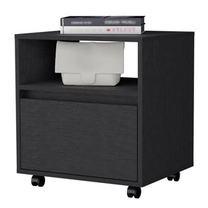 21" Black Wood One Drawer Nightstand with Integrated Tech