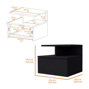 12" Black Wood One Drawer Nightstand with Integrated Tech