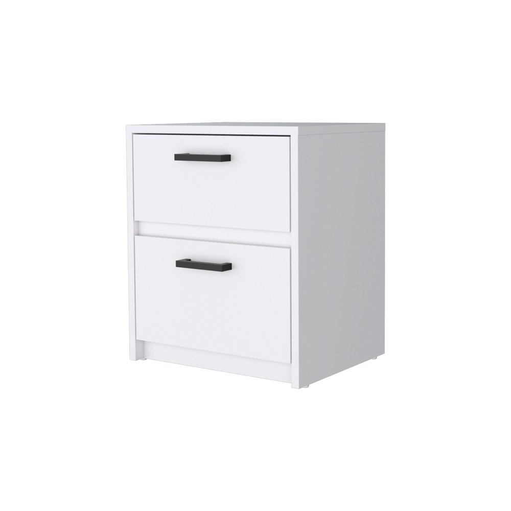 19" White Wood Two Drawer Nightstand with Integrated Tech