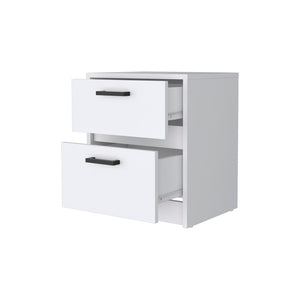 19" White Wood Two Drawer Nightstand with Integrated Tech