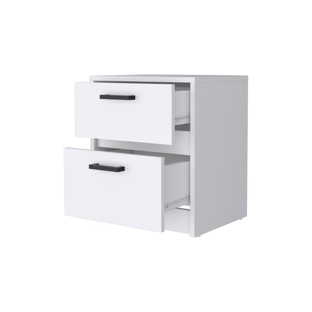 19" White Wood Two Drawer Nightstand with Integrated Tech