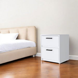 19" White Wood Two Drawer Nightstand with Integrated Tech