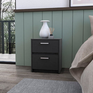 19" Black Wood Two Drawer Nightstand with Integrated Tech