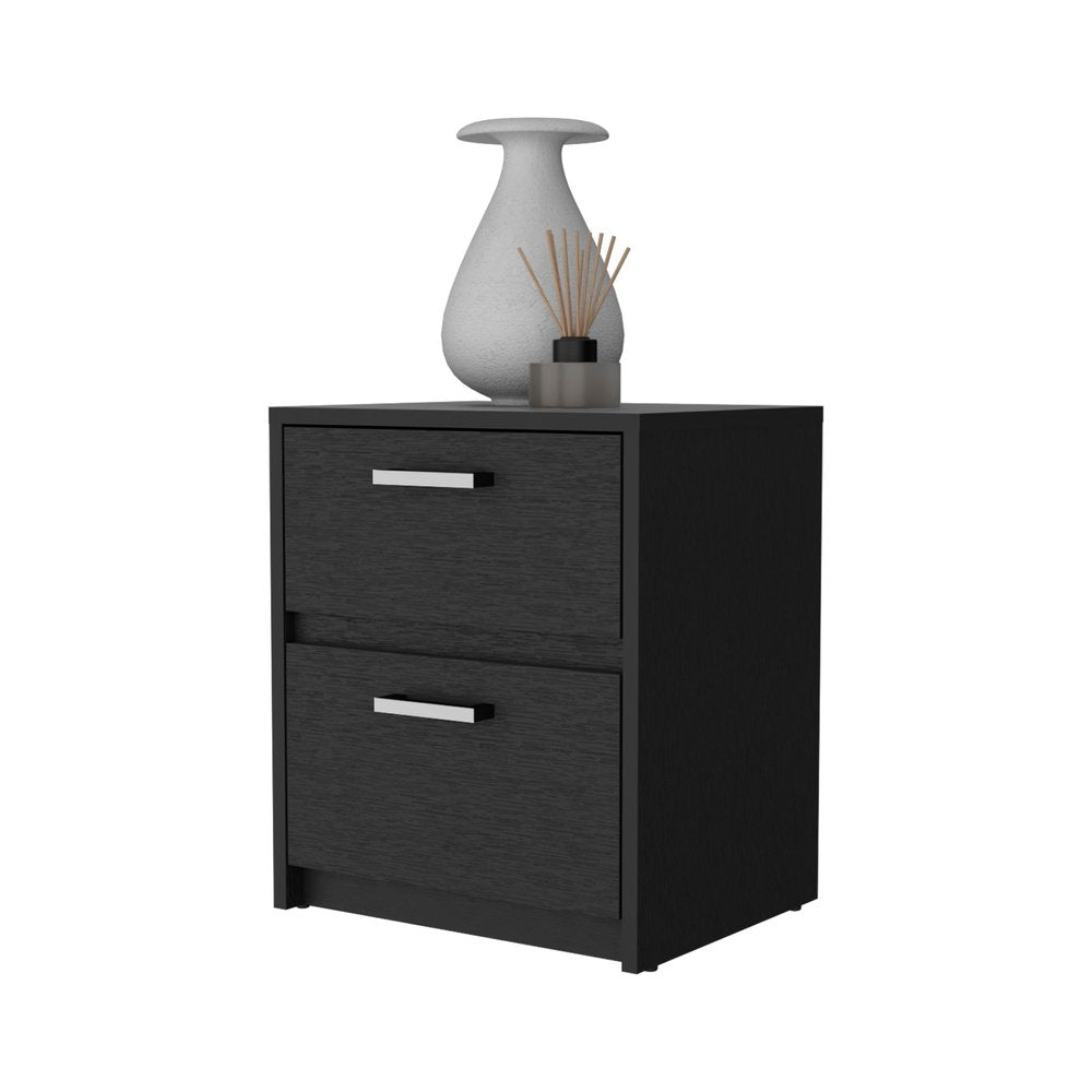 19" Black Wood Two Drawer Nightstand with Integrated Tech