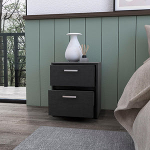 19" Black Wood Two Drawer Nightstand with Integrated Tech